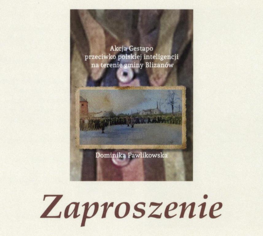 Zaproszenie na premierę książki wydanej przez GBP w Blizanowie